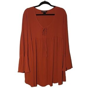 ASHLEY STEWART Tunic Length Angel Sleeved Tie Neck Boho Blouse Top sz 18/20